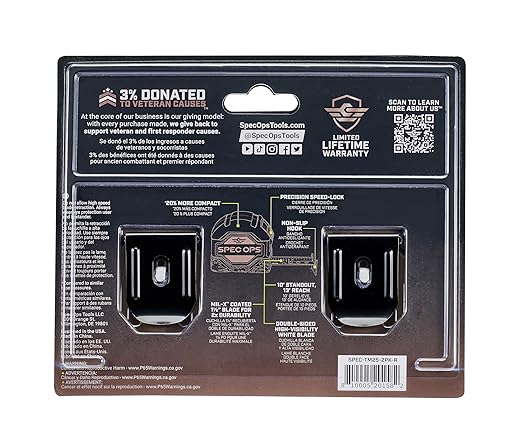 Spec Ops Tools Tape Measure for Framing & Construction, 1 1/8" Double-Sided Blade, Retractable, Military-Grade Composite Case, 25 Foot (2) (Retail)