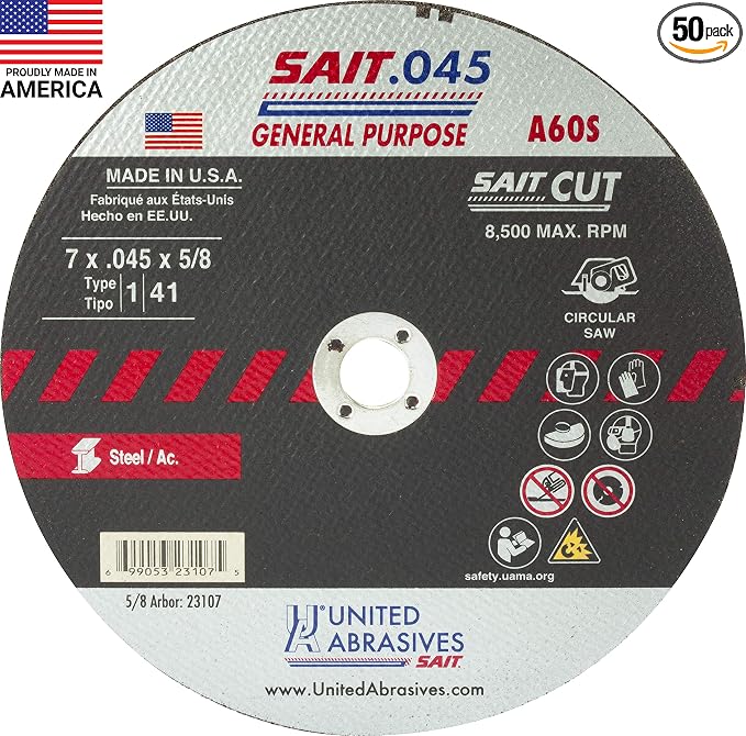 United Abrasives/Sait Abrasive -Off Wheel,5/8"Connect.,A60S 23107-1 Each