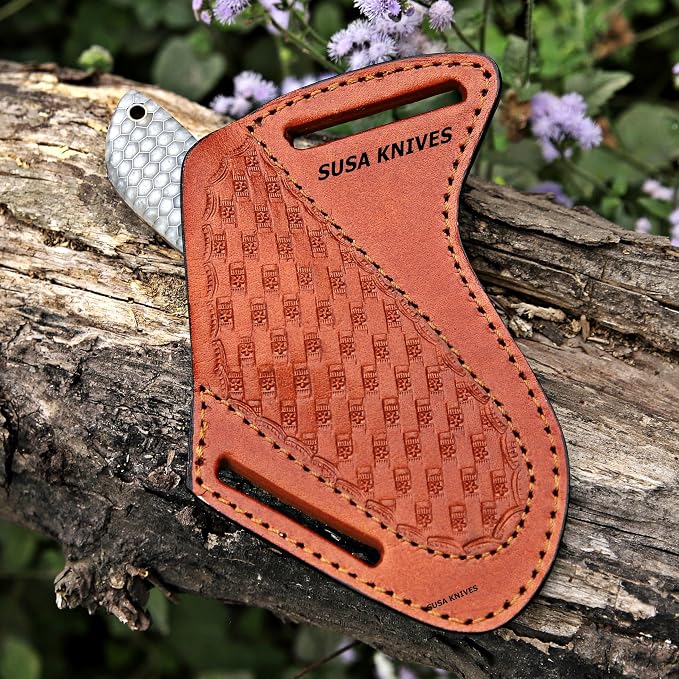 Custom Handmade 7'' fixed blade hoof rasp knife Cow boy knife Turquoise Handle Damascus steel Bull cutter, cowboy knives with pancake leather sheath (WHITE HONEY COMB)