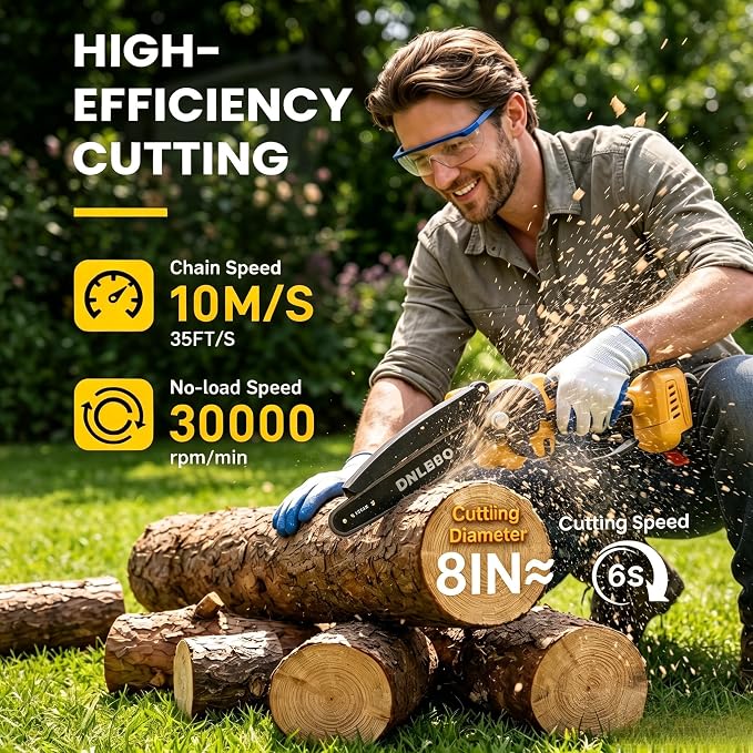 Mini Chainsaw Cordless, 8 IN Brushless Electric Chainsaw for Wood Cutting | 1*4000mAh Battery, Auto Oiler, 1000W Powerful Handheld Chain Saw for Branch Trimming, Garden Tools Gift for Men Dad Husband