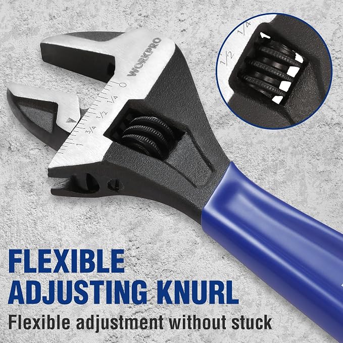 WORKPRO 3 PCS Adjustable Wrench Set, 6", 8" & 10" Wide Jaw Wrenches | Cr-V Steel Wrenches with Black Oxide Finish, Metric & SAE Scales for Home, Garage and Workshop Use