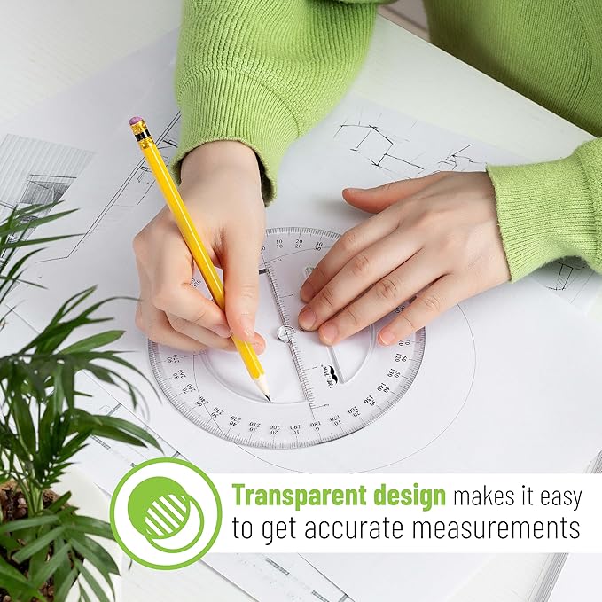 Mr. Pen- 360 Degree Protractor, 6 Inch, 2 Pack, Clear Full-Circle Protractors for Precise Angle Measurement, Ideal for Geometry, Math Class, Drafting, Engineering, and Technical Drawing