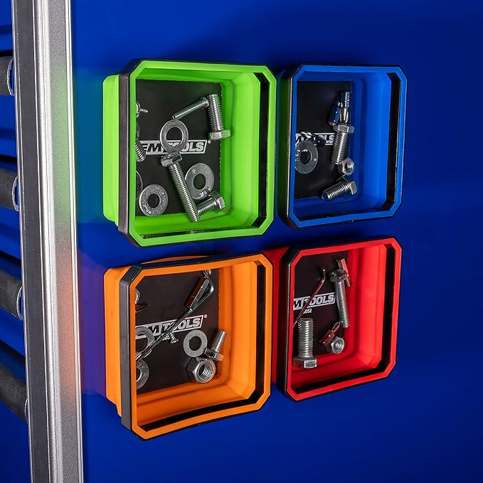 OEMTOOLS 26052 Foldable Magnetic Tray Set, Mothers Day Gifts, Magnetic Tray for Mechanic's Small Parts, Sorting and Storage, Collapsible, 4-1/2" Square, 2 lb. Capacity, 4 Color Gifts for Mom