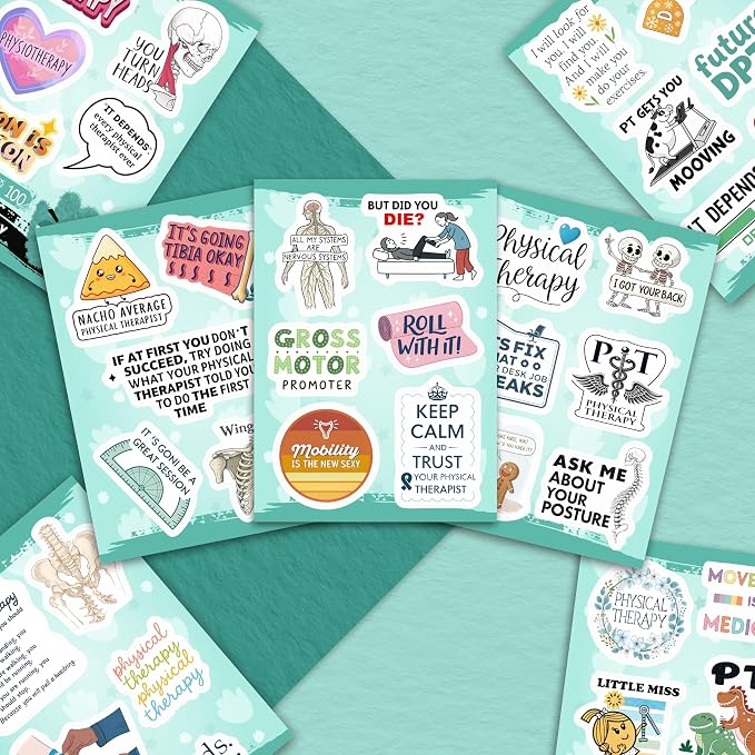100Pcs Physical Therapy Stickers and Decals for Water Bottle, Laptop - Physical Therapist Gifts & Party Decorations - Medical, Occupational Therapy Stickers- Gift for Women & Men