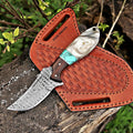 Custom Handmade 7'' fixed blade hoof rasp knife Cow boy knife Turquoise Handle Damascus steel Bull cutter, cowboy knives with pancake leather sheath (RESIN)