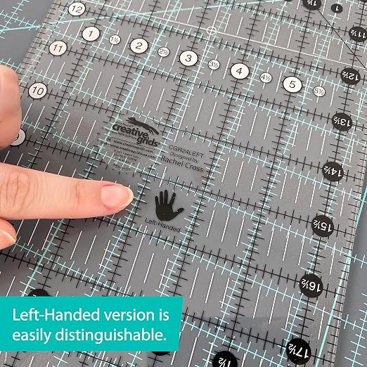 Creative Grids Quilt Ruler 6-1/2in x 24-1/2in Rectangle - CGR24LEFT – Made in USA, Non-Slip Grip Acrylic Quilting, Sewing, Crafting, Patchwork Ruler for Measuring & Cutting Fabric