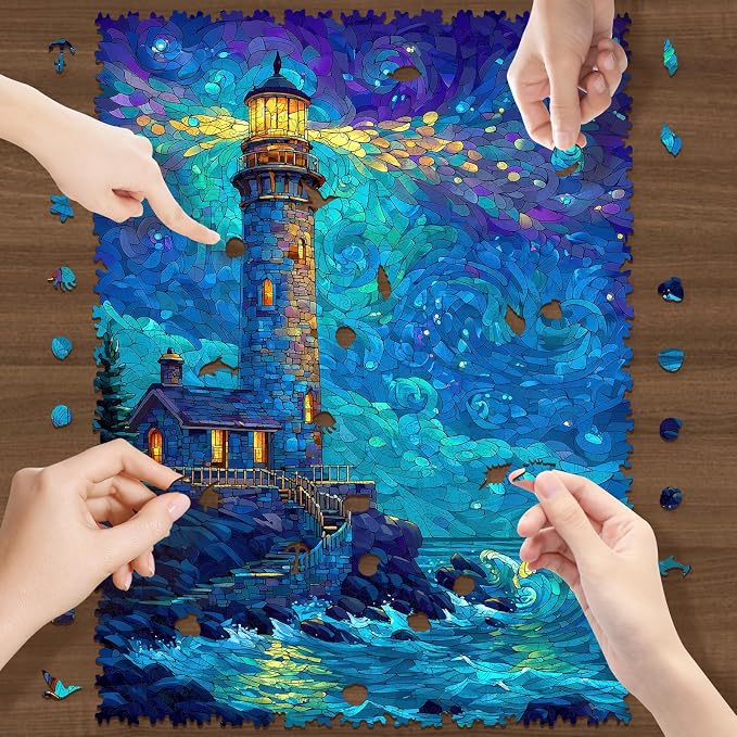 Leodozzio Wooden Puzzles for Adults 1000 Pieces, Lighthouse Wood Jigsaw Puzzle, 5mm Thick Unique Shaped Ocean Puzzle, Gift for Adults & Family Game, Home Wall Decor, 17.5x23.2 Inches