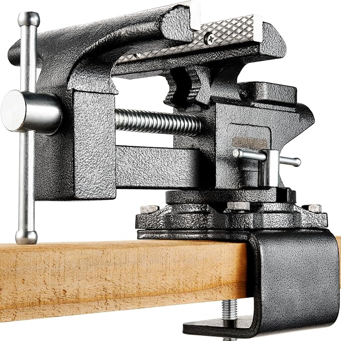 6-Inch Bench Vise, Vice for Workbench with Heavy Duty Forged Steel Construction, Built-in Pipe Jaw and Swivel Base, Table Vise for Woodworking, Home Workshop Use and DIY Job