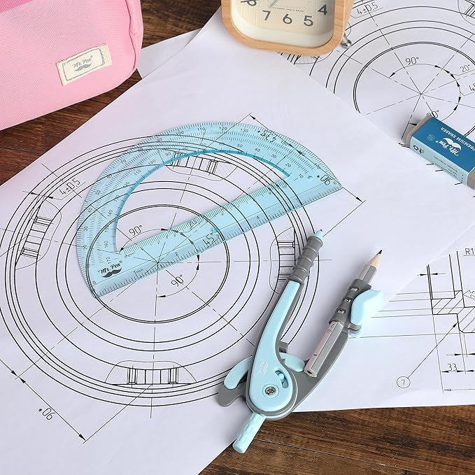Mr. Pen- Geometry Compass and Protractor Set, 6 Inch Compass, 6 Inch Protractor, Drawing Tool for School, Clear Plastic, Easy Grip, Precision Design for Math, Art, Drafting, Architecture