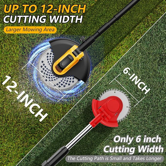 Electric Weed Wacker Cordless, Electric String Trimmer with 3 Types Blades & Removable Auxiliary Wheels, Brush Cutter & Grass Trimmer & Lawn Edger with for Garden Yard (YellowA)