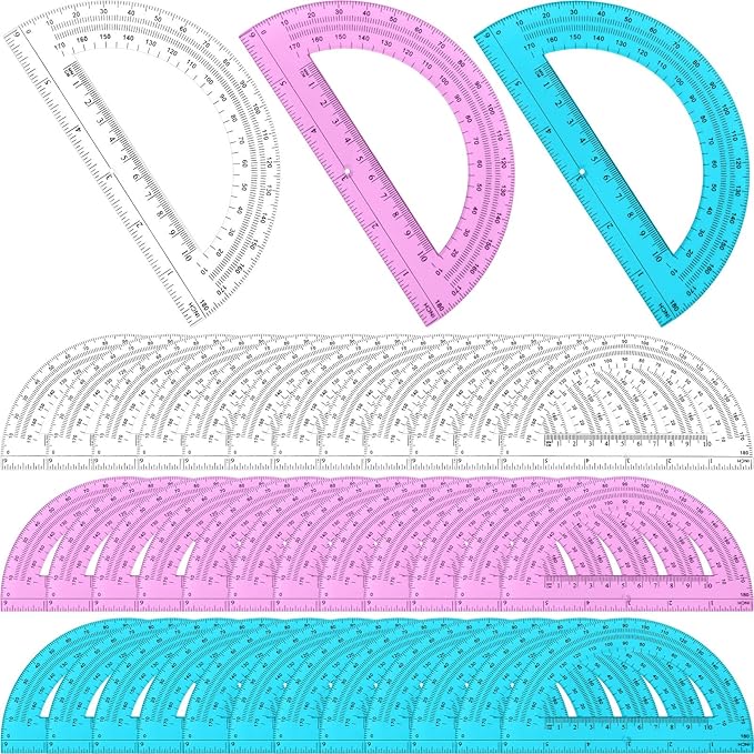 Zonon 36 Pack 6 Inch Plastic Protractor 180 Degrees Pink Blue Clear Protractors for Classroom, School, Math, Teacher, Student Office Supplies, Geometry, Angle Measurement, Christmas Gifts