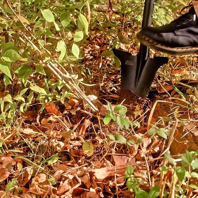 Root Slayer RS223 Nomad Mini Steel Garden Spade with Serrated Edge for Digging Soil and Roots, Compact Tool, Black