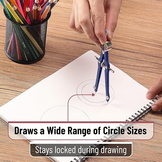 Mr. Pen- Professional Compass for Geometry, Extra Lead, Metal Compass Drawing Tool for Students, Drafting and Engineering, Technical Drawings, Circles and Geometry Projects
