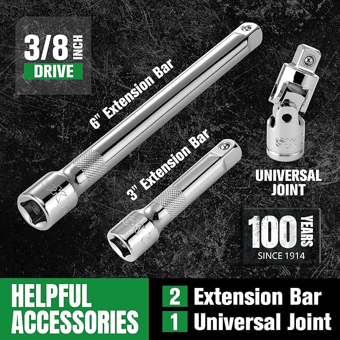 SK 3/8" Drive Socket Set with 160-P Ratchet, SAE, CR-V Steel | 30-Piece Sockets, SuperKrome Finish, Heat Treated, with EVA Foam Tool Organizer