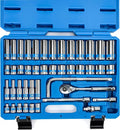 NEIKO 02512A 3/8” Drive Socket Set with Quick Release Ratchet (90 Tooth), 43 Piece Standard and Deep Metric Sizes, 6mm to 24mm, 6 Point, Universal Joint, 3/8” Extension Bars, Made with CR-V Steel