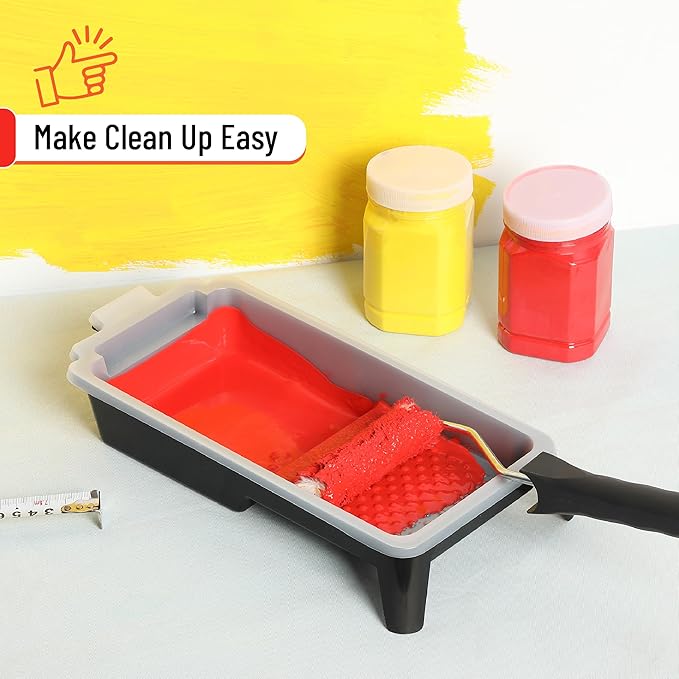 Bates- 4 Inch Paint Tray, 2 Pack, Black, Plastic 4 Inch Paint Roller Tray, Deep Capacity, Textured Ridge