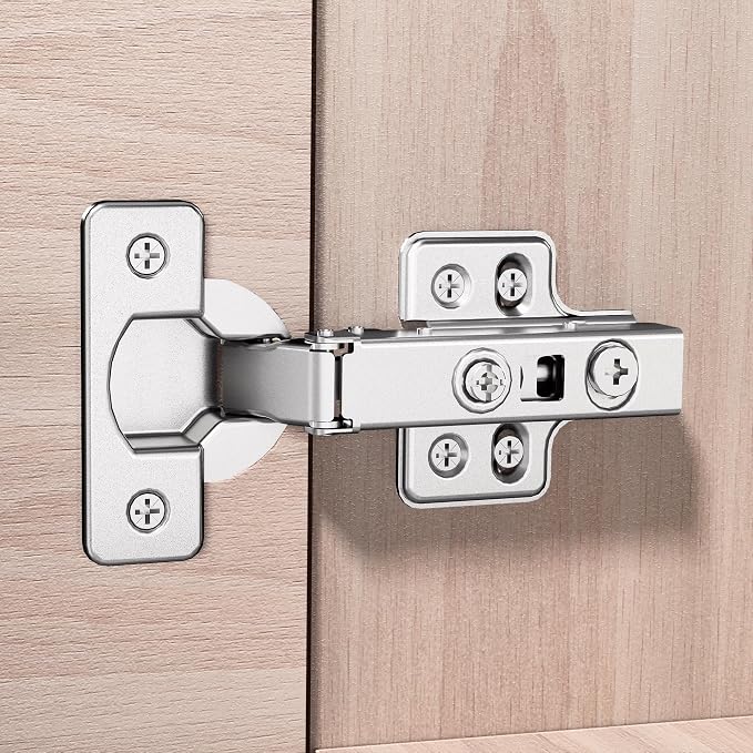 2pcs Professional Grade Full Overlay Soft Close Cabinet Hinges, Frameless Concealed European Style with Four-Hole Clip-On Mounting Plate and Screws, Nickel Plated Finish