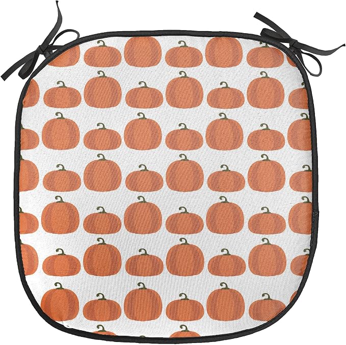 Lunarable Autumn Pumpkin Chair Seating Cushion, Simplistic Halloween Fruit Pattern on Plain Backdrop, Anti-Slip Seat Padding for Kitchen & Patio, 16"x16", Burnt Orange Green Brown