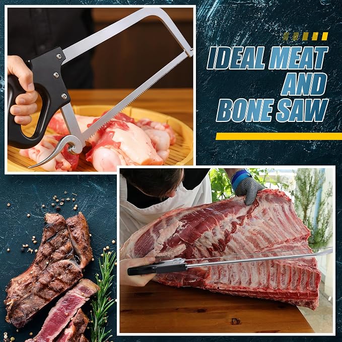25 Inch Butcher Saw Meat and Bone, Professional Meat Processing Saw with Stainless Steel Blade, Quick Release Black Tightening Cam Comfort Handle, for Household, Processed Livestock and Game