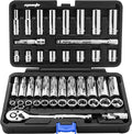 EPAuto 45 Pieces 3/8" Drive Socket Set with 72-Tooth Pear Head Ratchet