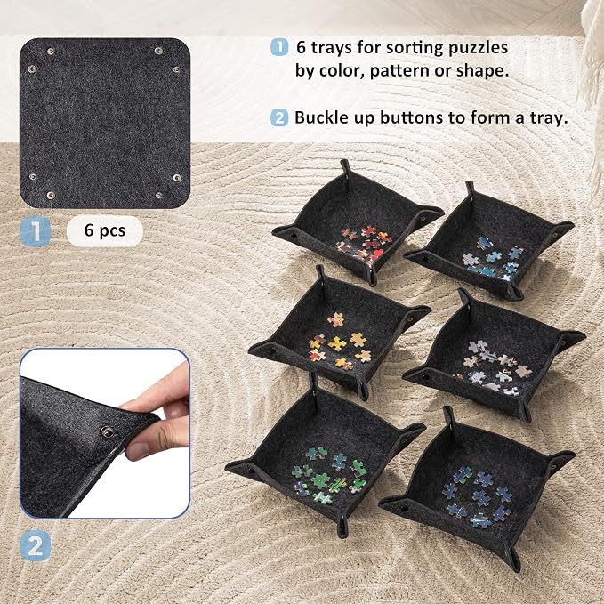 Tektalk Jigsaw Puzzle Board with 6 Sorting Trays - Portable Puzzle Mat with Dustproof Cover for Storage - Non-Slip Surface, Up to 1000 Pieces, 30.7 20.9 in - Gray