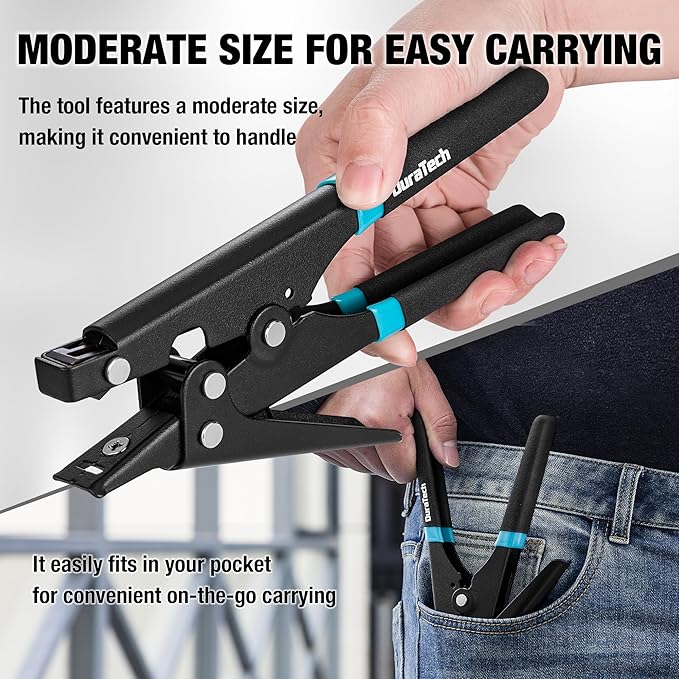 DURATECH 8-inch Zip Tie Tool, Ergonomic Cable Tie Gun for Fastening and Cutting Plastic or Nylon, Tensioning and Cutting Tool for Cable Management