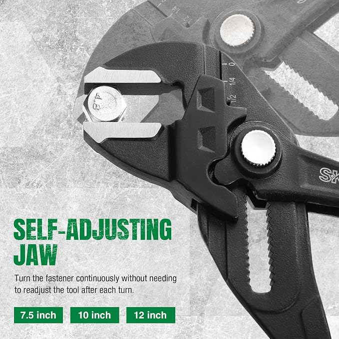 SK Pliers Wrench Set, Adjustable Parallel Smooth Jaw, 6'', 7.5'', 10''&12'' | 4-Piece Water Pump Pliers, Groove Joint Pliers, Premium CR-V Steel, Ergonomic Anti-slip Handle, with Rolling Pouch