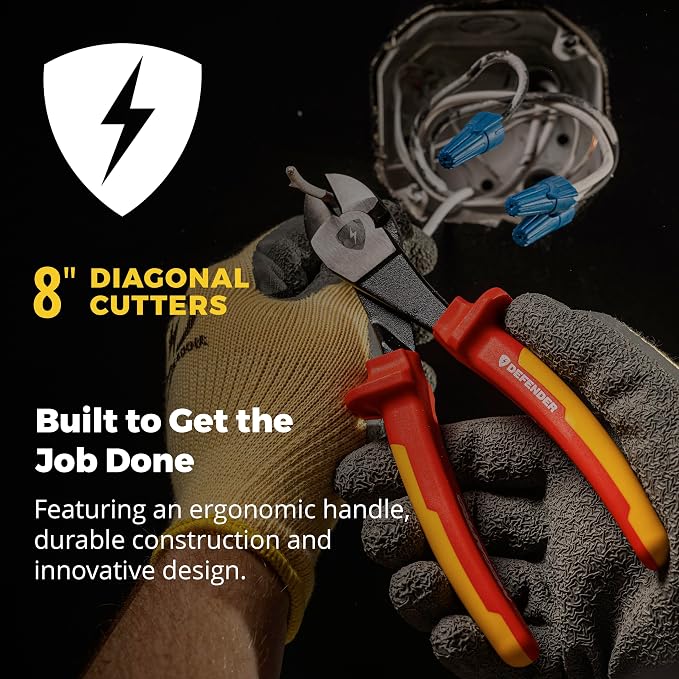 MEGAPRO® DEFENDER Pliers | 1000V VDE Certified | 8.5" Long | Insulated | Electricians Tools (Diagonal Cutters)
