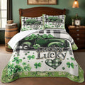 St. Patrick's Day Patchwork Quilt Set King Shamrock Car 3pcs Bedding Set with 2 Pillow Shams Soft Lightweight Coverlet Comforter Home Decor Gift for Boys (Shamrock Car, King(90"x104")) | Breathable