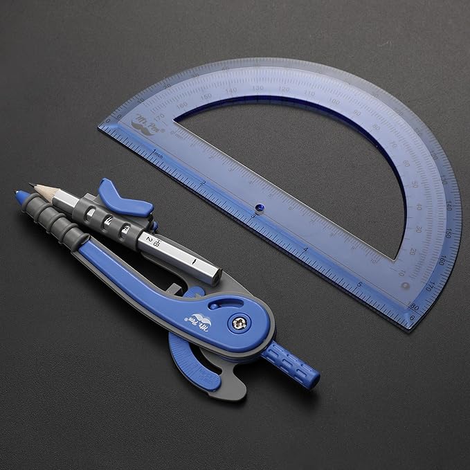 Mr. Pen- Geometry Compass and Protractor Set, 6 Inch Compass, 6 Inch Protractor, Drawing Tool for School, Clear Plastic, Easy Grip, Precision Design for Math, Art, Drafting, Architecture
