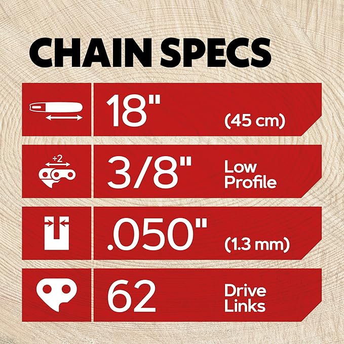 Oregon Chainsaw Chain for 18" Bar, 3/8" LP, .050" Gauge, 62 Drive Links | 3-Pack, Low-Kickback, Replacement Saw Chain, Fits Husqvarna, Echo, Poulan, Homelite, Craftsman & More