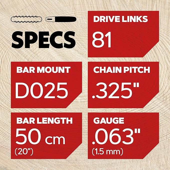 Oregon 20-Inch Replacement Chainsaw Bar and L81 AdvanceCut Chainsaw Chain Combo, 81 Drive Links, Pitch: .325", .063" Gauge, Low Vibration (105671), fits several Stihl models, Grey