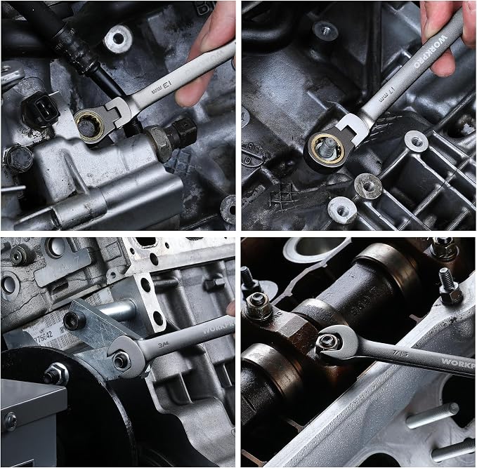 WORKPRO 22-Piece Ratcheting Wrench Set, Flex-Head & Nickel Plating | Metric & SAE (6-18 mm & 1/4-3/4''), 72 Teeth Cr-V Steel, Combination Wrench Set with Organizer Box for Auto Repair & Home DIY