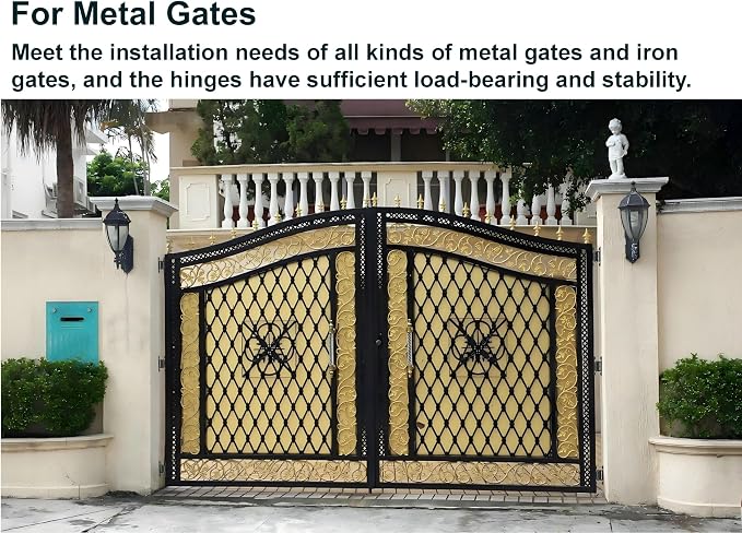 Heavy Duty Gate Hinges ，7in Can Be Bolted or Welded On Heavy Duty Large Wood or Metal Gates, 1100 lbs Max Load,Built-in Roller Bearing Hinges Opened 90° Inward or Outward,2pack