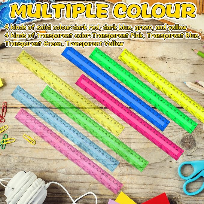 Harloon 480 Pack Clear Plastic Rulers Bulk for Classroom Back to School Supplies Transparent Flexible Rulers with Centimeters and Inches Measuring Tool for Classroom School Students(12 Inch)