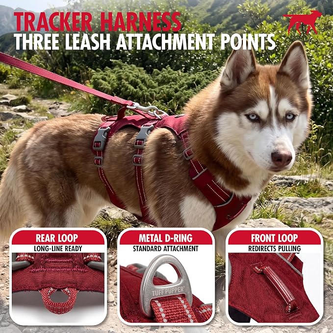 Tuff Pupper Escape Proof Dog Harness for Medium Dogs | No Pull Lightweight Adjustable Harness | No Escape Multifunctional Outdoor Pet Gear | Strong Durable Breathable | Secure Comfortable Fit