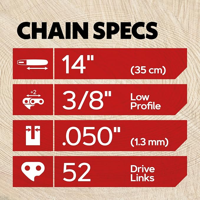 Oregon Chainsaw Chain for 14" Bar, 3/8" LP, .050" Gauge, 52 Drive Links | 3-pack low-kickback replacement saw chain, fits Earthwise, Echo, Greenworks, Homelite, Ryobi and more