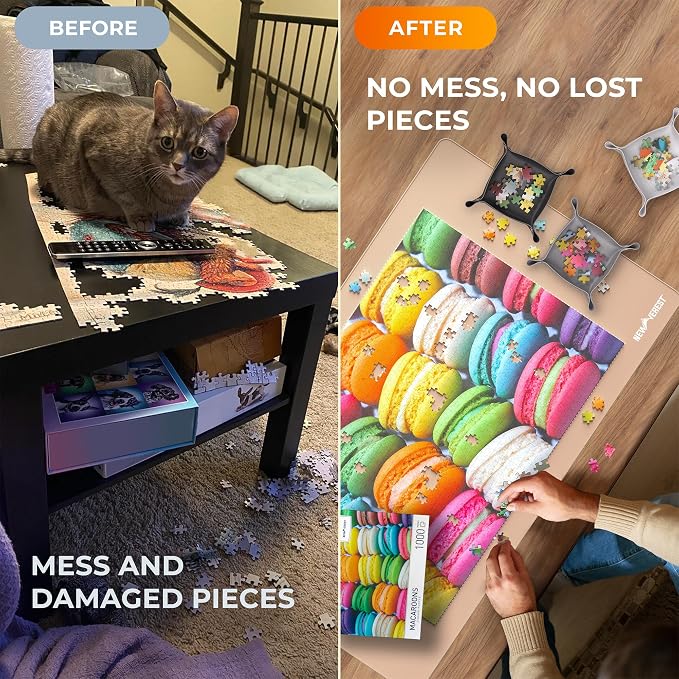 The Original Newverest Jigsaw Puzzle Mat Roll Up, Rose Gold, 39.4” x 23.6” Portable Keeper Up to 1000 Pieces with Non-Slip Rubber Bottom & Smooth Top + 3 Puzzle Sorting Trays & Travel Storage Bag