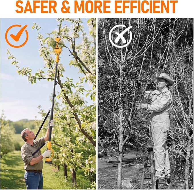2 IN 1 Electric Pole Pruner Compatible with Dewalt 20V Battery(No Battery) | Electric Pruning Shears with 1.6" Cutting Diameter, 4 Modes, LCD Display for High Branch & Tree Trimming