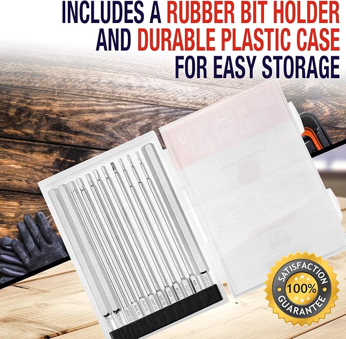 Baker and Bolt 12-Piece 6" Long Hex Head Allen Wrench Drill Bit Set – Impact Ready, S2 Steel, SAE, 1/4" Hex Bit Set with Storage Case