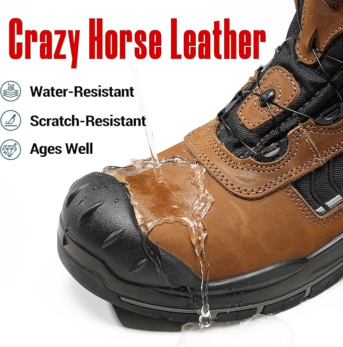 Composite Toe Work Boots for Men and Women – Exceeds Steel Toe Protection, Quick Fit System, Kevlar Puncture-Resistant Midsole, S3 HRO Certified, Heat-Resistant, Waterproof, Rubber Slip-Resistant Outsole, Safety Shoes for Industrial & Welding Use