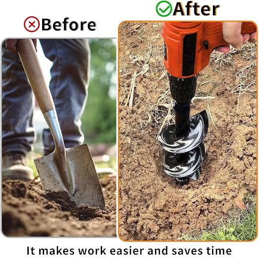 TCBWFY Auger Drill Bit for Planting, 4" x 16" Post Hole Digger, Heavy-Duty Garden Auger Spiral Drill Bit & Bulb Planter Tool Fits 3/8" Hex Drive Drill