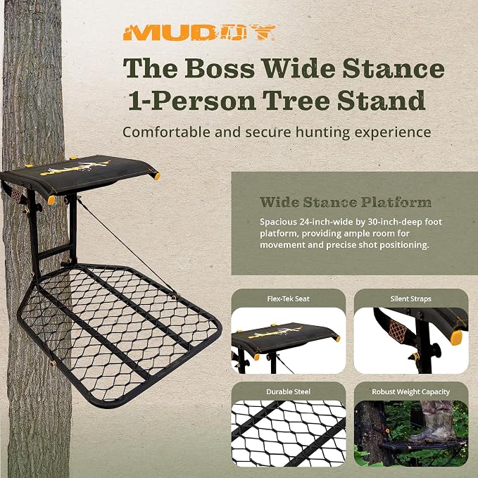 Muddy The Boss XL Wide Stance Hang-On Tree Stand Platform & Hawk Helium Set