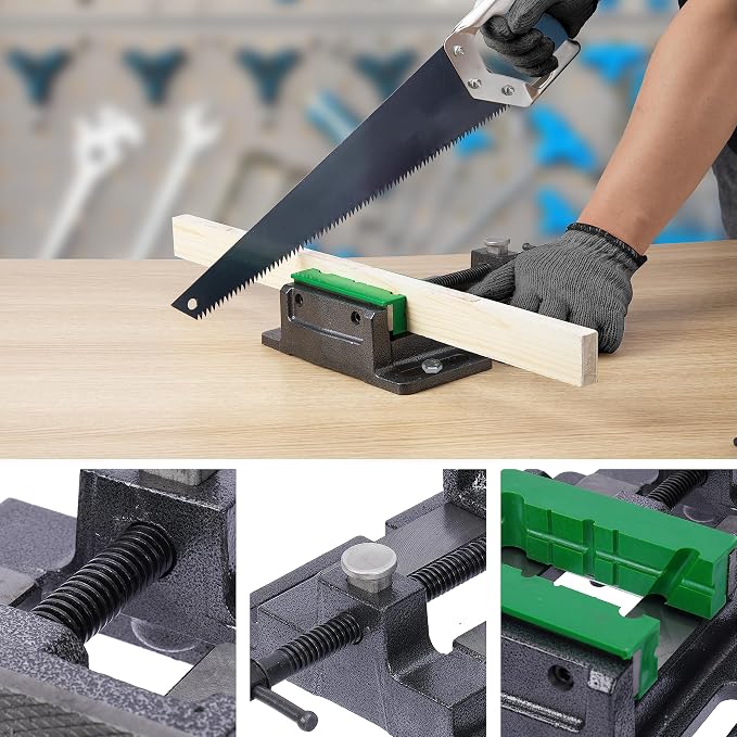 Drill Press Vise,4" Heavy Duty Bench Vise, Bench Clamp Vise，Drill Press Vice with Multi-Groove Vice Jaw Pads and Quick Adjustment Button