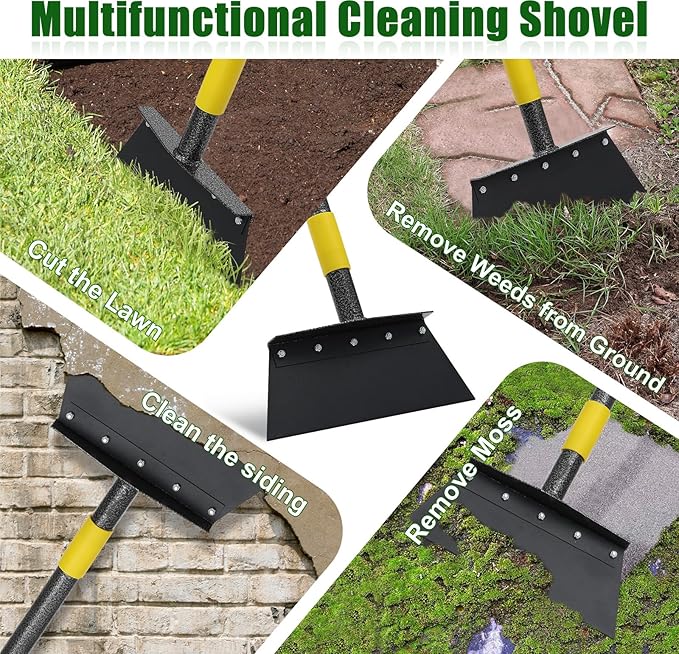 Heavy-Duty Garden Shovel 72inch All-Season Outdoor Tool with 4.3" Wide Blade, Rust-Proof Steel & Ergonomic Handle for Seniors (Weed Removal, Snow Scraper, Moss Cleaner)