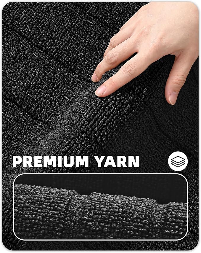 Color&Geometry Striped Designed Absorbent Washable Polypropylene Kitchen Floor Mat, Black 17"x79", Non Slip TPE Backed, Low-Profile Sink Runner Rugs, Easy Clean Long Kitchen Carpet (Roll Packed)