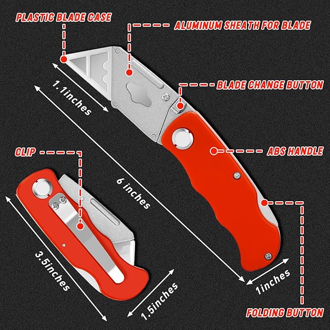 4 Pack Box Cutter, Folding Utility Knife, Razor Knife Heavy Duty, Box Cutters Utility Knives, Box Opener for Home, DIY Projects, Crafting, Package, Hand Tools & Navajas para Trabajo, Tube Cutters