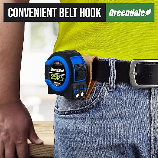 Greendale – 6 Pack Tape Measures 25 ft – Easy-Read Fractions, Magnetic Tip, Quick-Lock & Auto-Retract – Heavy-Duty Measuring Tape with Belt Clip – Blue