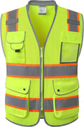 JKSafety 9 Pockets Hi-Vis Safety Vest Breathable Mesh Fabric Cushioned Collar Work Utility PPE Lightweight Industrial Work Gear ANSI/ISEA compliant (101-Yellow M)