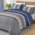 WONGS BEDDING 3 Pieces Quilt Set King Size, Navy Blue Quilt Bedspread Lightweight Bohemian Coverlet Set with 2 Pillowcase, Soft Geometry Printed Bedding Set King for All Season 104"×90"